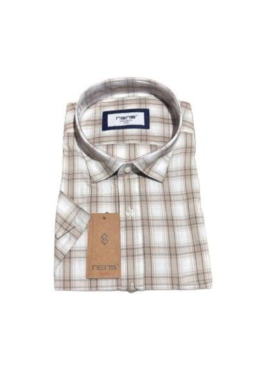 Férfi rövid ujjú ing, normál szabás-1382, Fehér/Bézs/Tengerészkék