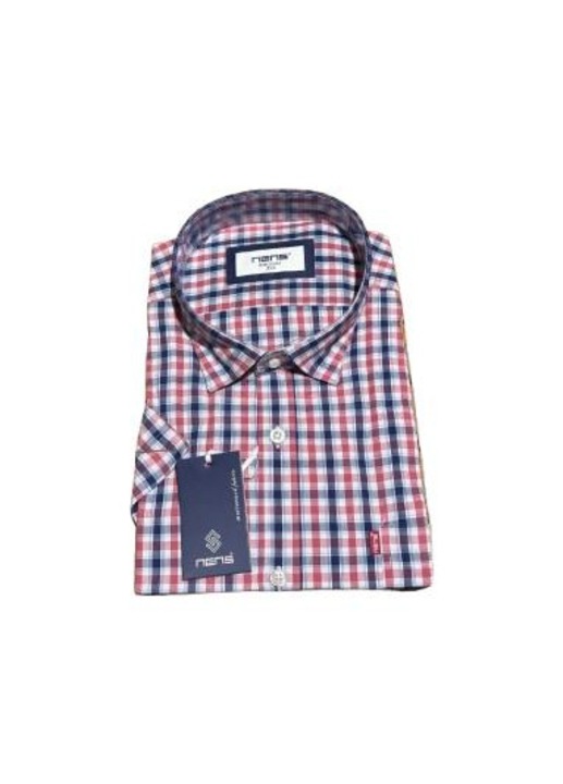Camasa cu maneca scurta pentru barbati, Regular fit-1382, Rosu/Alb/Bleumarin