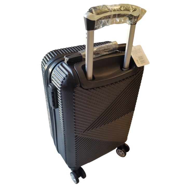 Troler cabina avion, 4 roti detasabile cu rotatie 360°, 100% ABS, cifru, dimensiuni acceptate de Wizz Air si majoritatea companiilor 40x30x20 cm, culoare negru