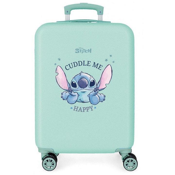 Troler copii, Disney Stitch Cuddle me happy, ABS, valiza mica, turcoaz, 55x38x20 cm