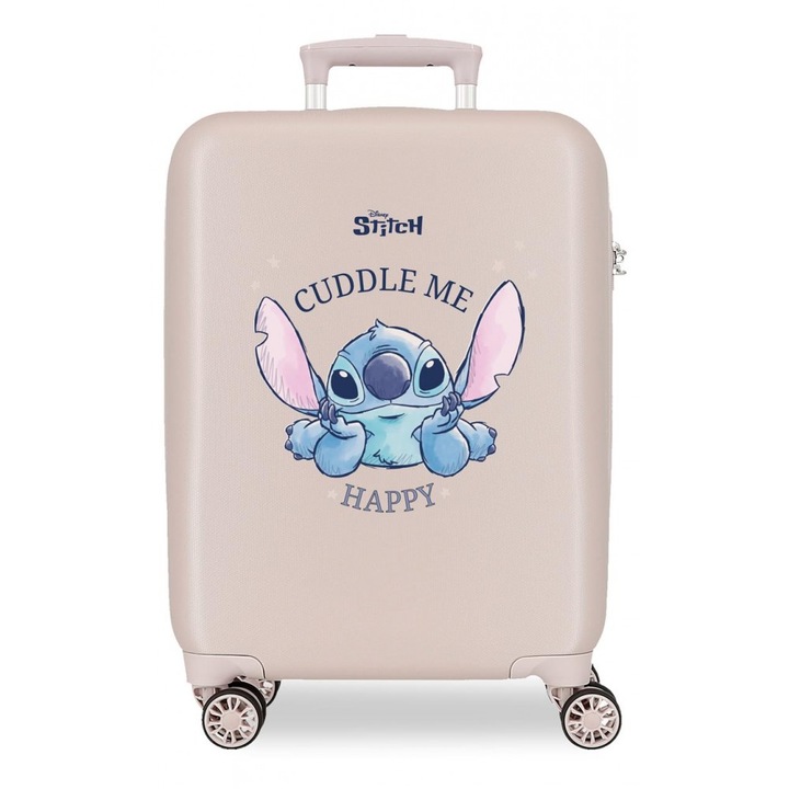 Troler copii, Disney Stitch Cuddle me happy, ABS, valiza mica, bej, 38x55x20 cm