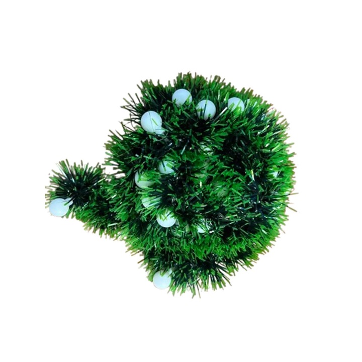 Ghirlanda Craciun PVC cu bile albe luminoase 200cm verde baterii