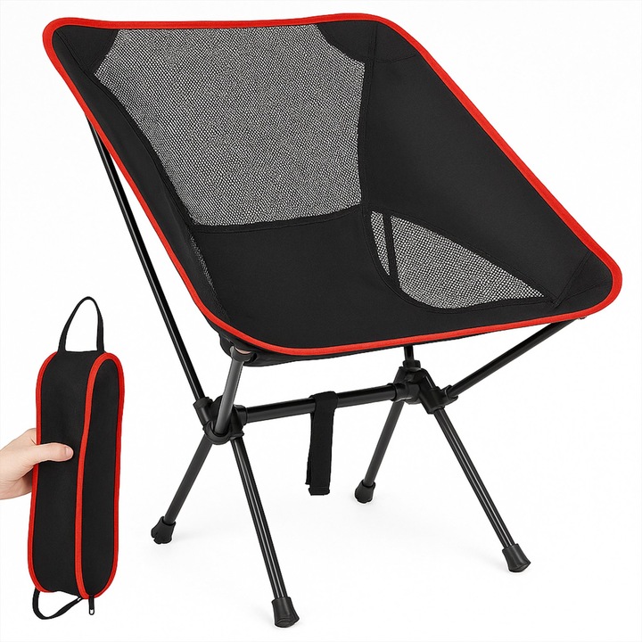 Scaun turistic pliabil, PrzydaSie.pl, negru, 120kg, dimensiuni 64,8x46x5cm