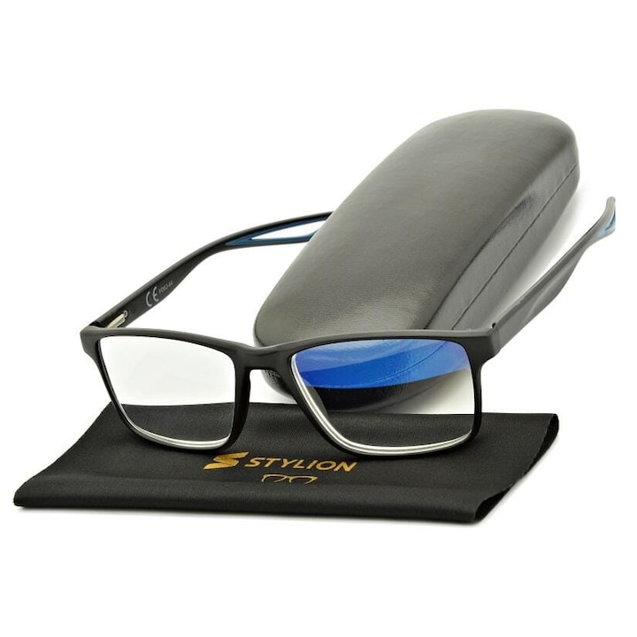 Ochelari de vedere pentru citit, ST315B, +0.50 dioptrii, cu filtru Blue Light, culoare neagra, set cu etui si servetel