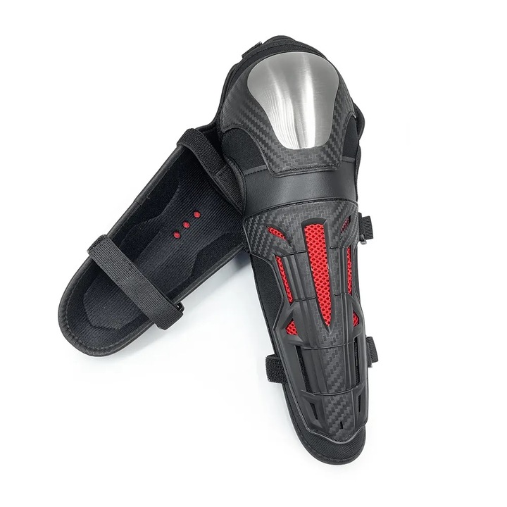 Set protectii de Genunchi/Coate pentru motocicleta, negru-rosu