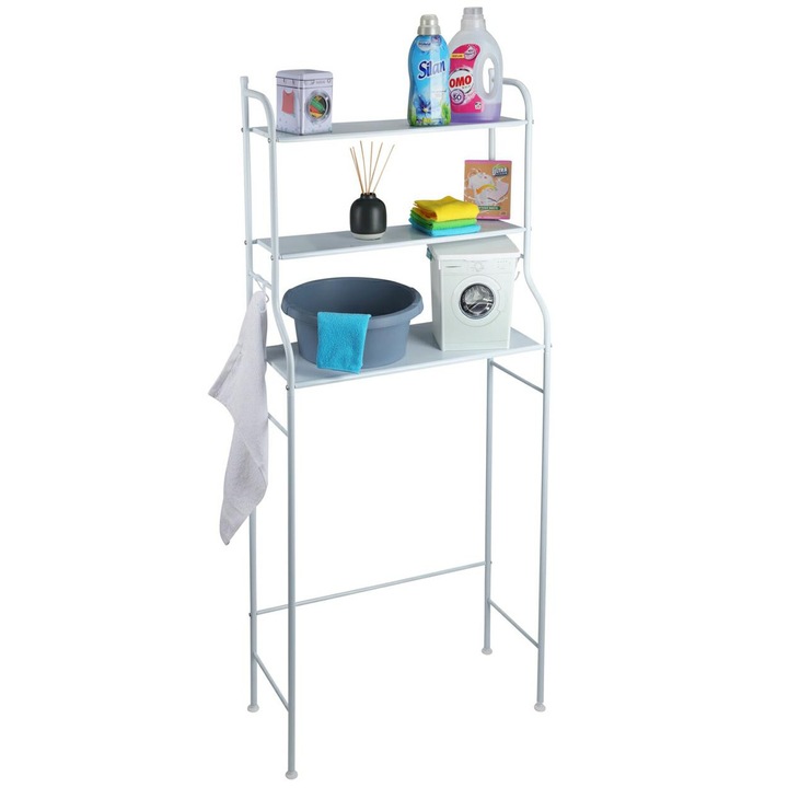 Raft Vertical, Solutii Pentru Baie, 62x25x155 cm, Alb, Functionalitate Si Confort - Trei Rafturi Faciliteaza Depozitarea. Umerasele Laterale Permit Suspendarea Prosoapelor Sau Periutelor. Design Modern - Culoarea Alba Se Potriveste Cu Orice Interior