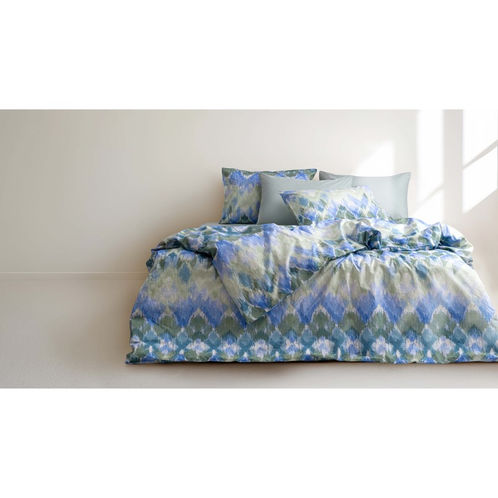 Lenjerie de pat dublu, Majoli Bahar Home Collection, 100% bumbac ranforce, 144 TC, 4 piese(cearsaf de pilota 200x220cm, cearsaf pat 240x260 cm, 2 fete de perna 50x70cm), Ethernal Pampas