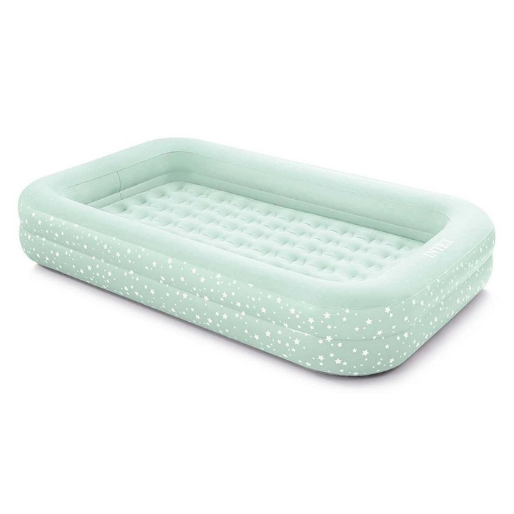 Надуваем Матрак Intex За Деца, Изработен От PVC И Велур, Ултра Издръжлива Рамка От Влакна, Ръчна Помпа, За Един Човек, 168 X 107 X 25 См, Зелен