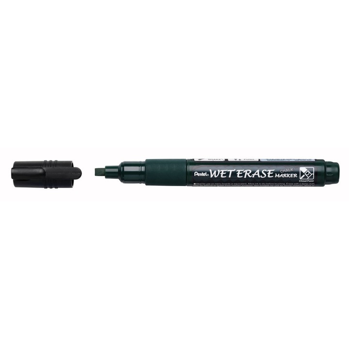 Маркер с течна креда Pentel SMW26, Скосен връх, 2 - 4 мм, Черен