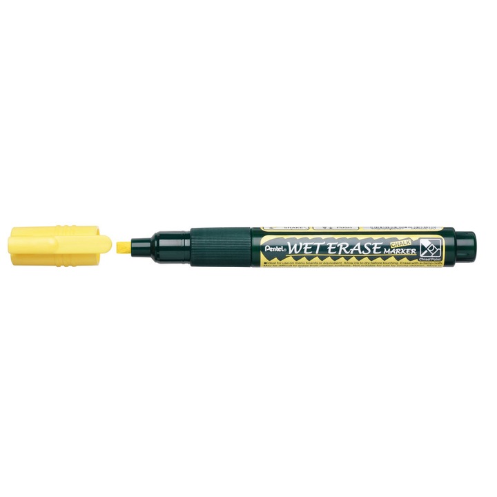 Маркер с течна креда Pentel SMW26, Скосен връх, 2 - 4 мм, Жълт
