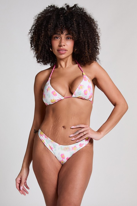Hunkemoller, Slip cu model floral, Alb/Galben/Roz