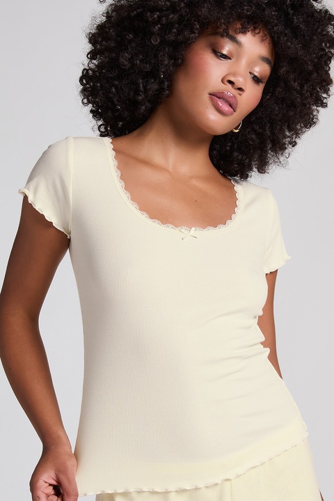 Hunkemoller, Горна пижама с овално деколте, Бледожълт