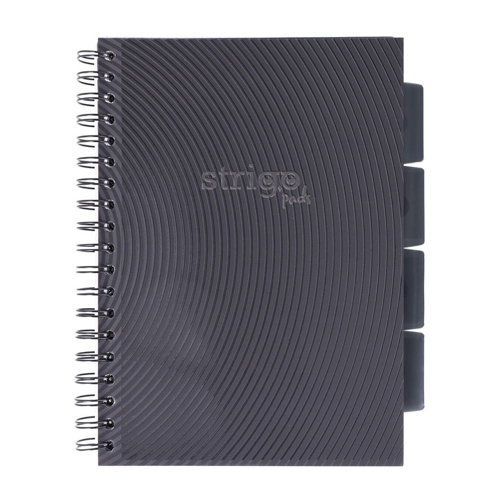 Caiet cu spirala si separatoare, STRIGO PADS Project Book Basic B5, matematica, 200 pag., hartie 80gr FSC, coperti cartonate, gri inchis