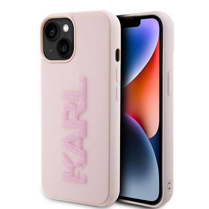 iPhone 15 védőtok, R76, Lexgard, púderrózsaszín gumis csillámos logó