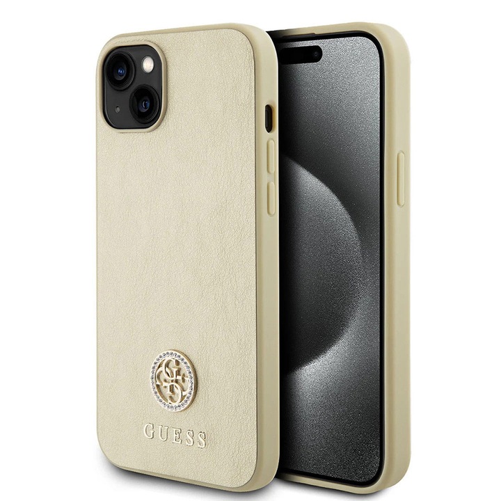 Védőtok iPhone 15-höz, R81, öko bőr, arany