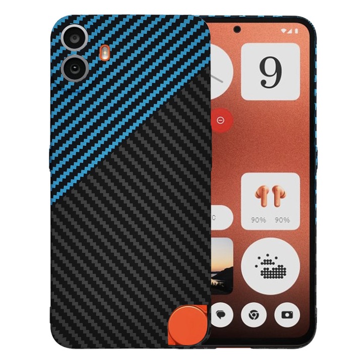 Husa pentru Nothing CMF Phone 1, Accesorio Carbonite Fiber Shell, Blue Pulse