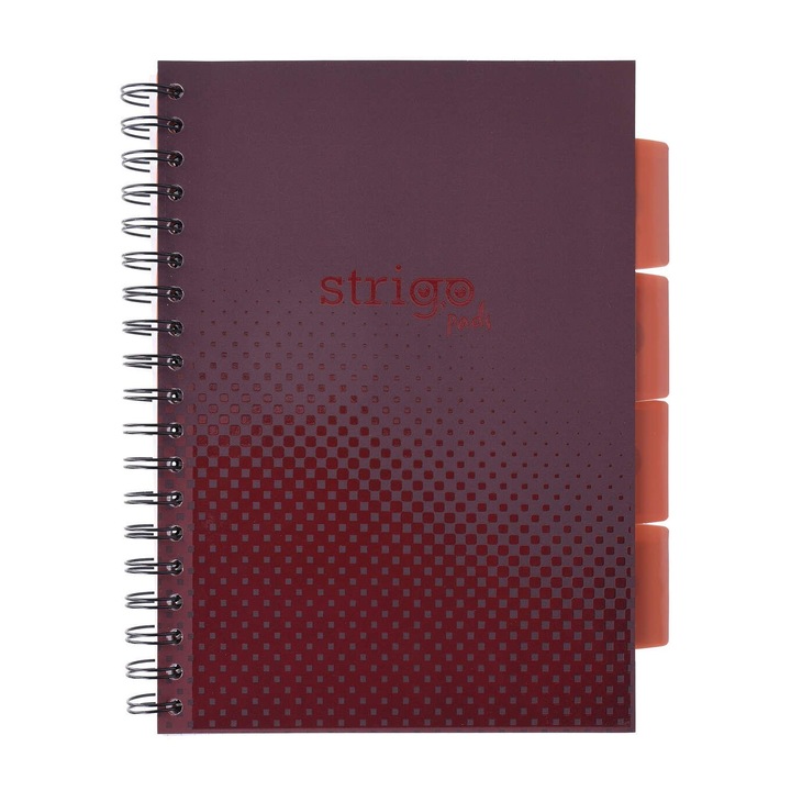 Тетрадка със спираловидни прегради и разделители, STRIGO PADS Project Book Basic B5, математика, 200 страници, 80 гр. FSC хартия, твърди корици, червена
