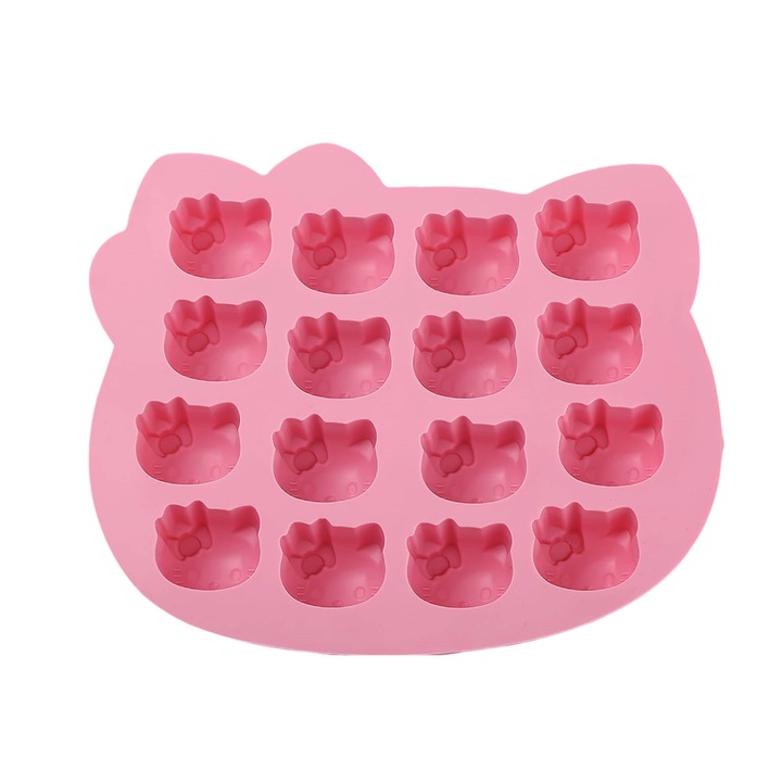 Forma cuburi de gheata Hello Kitty, TREXORA, silicon alimentar, reutilizabil, roz