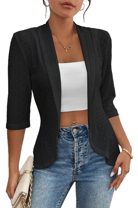 Sacou de vara, cu decupaje pentru aerisire, maneci 3/4, Negru