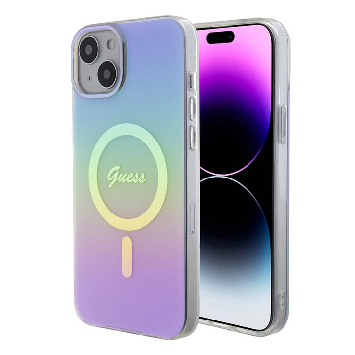 Калъф за Apple iPhone 15, от поликарбонат, GUESS, лилав цвят
