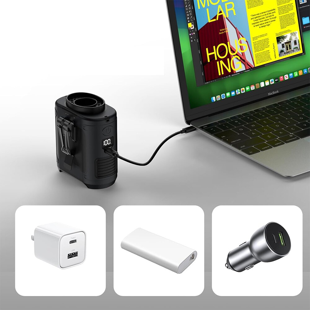 Ventilator portabil cu clip pentru talie, 10000mAh, 5 viteze, negru ...