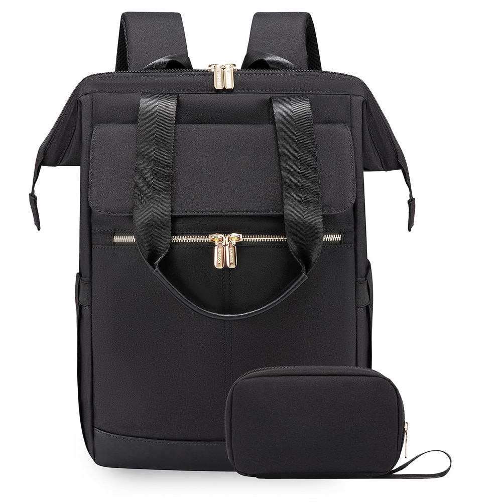 Rucsac pentru laptop Dollcini pentru femei, rucsac portabil impermeabil de mare capacitate cu port USB, set de 2 piese, negru