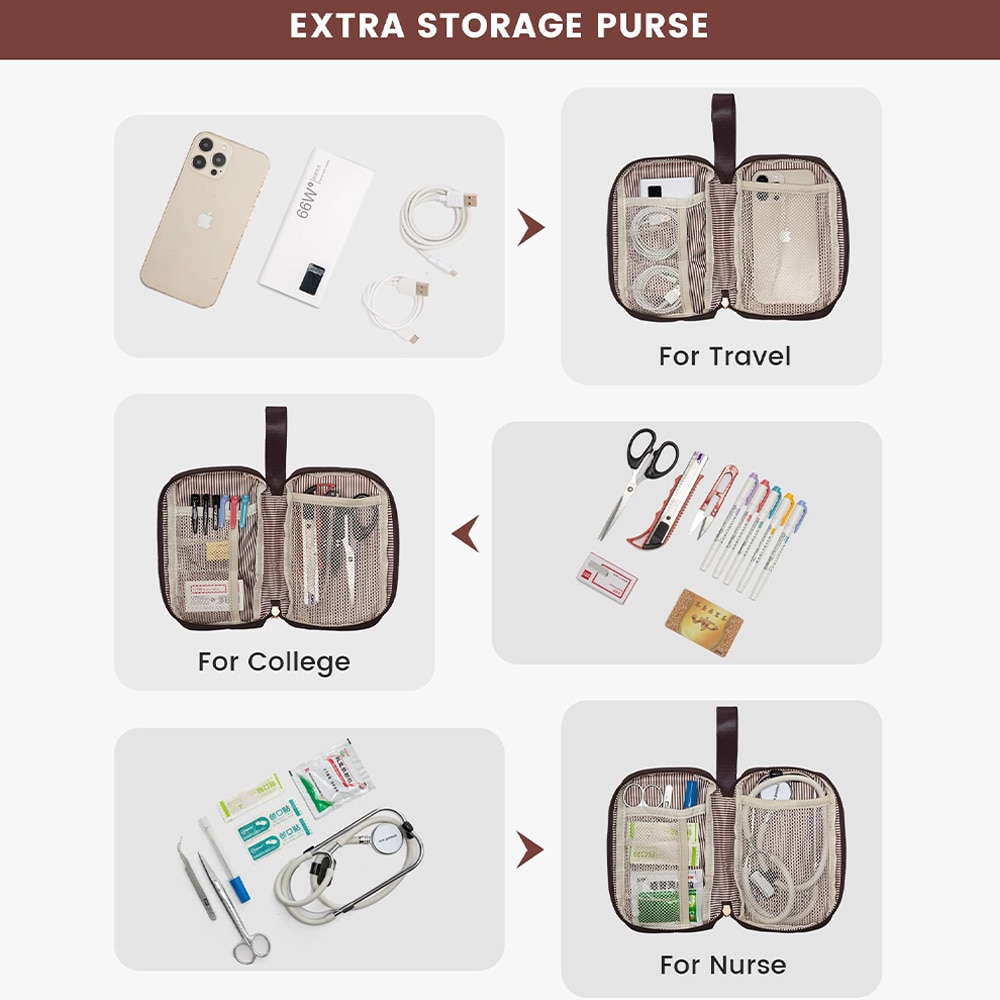 Rucsac pentru laptop Dollcini pentru femei, rucsac portabil impermeabil de mare capacitate cu port USB, set de 2 piese, culoare cafea