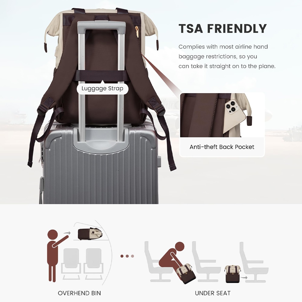 Rucsac pentru laptop Dollcini pentru femei, rucsac portabil impermeabil de mare capacitate cu port USB, set de 2 piese, culoare cafea