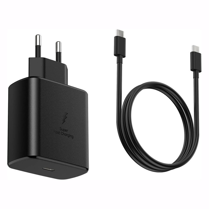 Samsung töltőkészlet 45W, Noonedibs, C típusú adatkábel C típusúhoz, szupergyors töltés, 1,5 m, EU, fekete