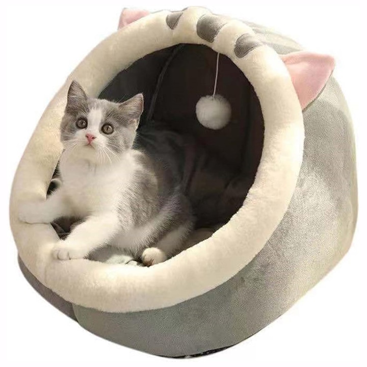 Легло за котки и кучета, Noonedibs, фланелено легло, меко и пухкаво, неплъзгащо се, топло, подходящо за котки от всички възрасти, подвижна възглавница, с възглавници от двете страни, 40x40x34 Д