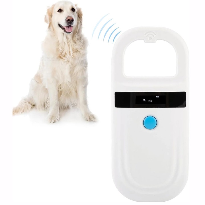 Állatchip-olvasó, Noonedibs, kutyák, macskák és füljelzők szkenner, Bluetooth, WiFi, OLED kijelző, beépített EMID és FDX-B memória, RFID technológiával, nagy érzékenység, kompakt méretek, fehér