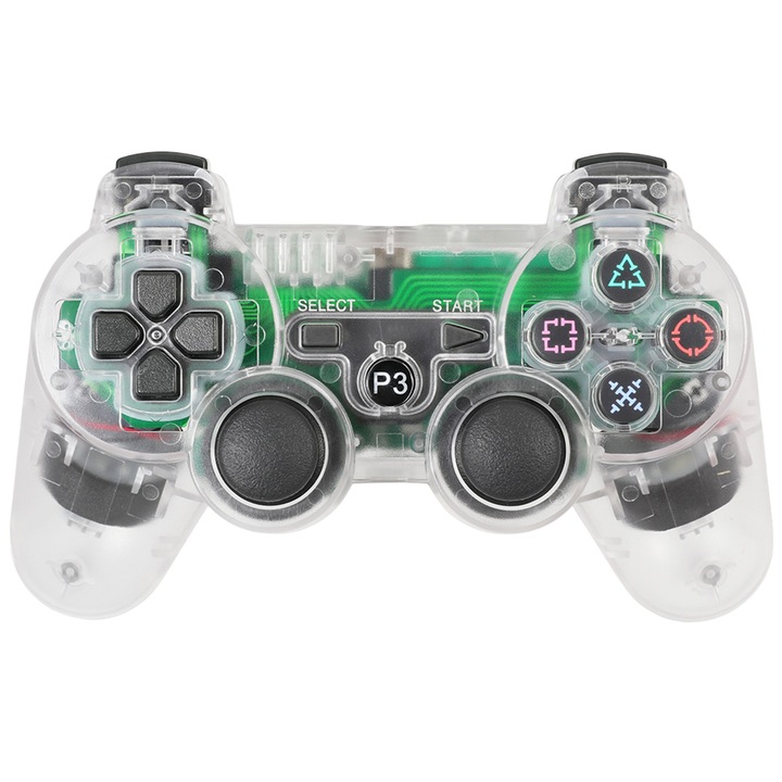 Játékvezérlő, Vezeték nélküli Bluetooth fogantyú PS3-hoz, Szín, Fogantyú PS3-hoz, Fogantyú PS3 játékokhoz, Multifunkcionális játékvezérlő - Átlátszó Fehér