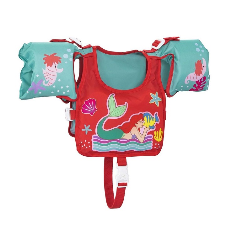 Vesta de inot Bestway, grafica cu Mica Sirena, protectie UV UPF 50+, catarame si curea reglabile, 3 pana la 6 ani