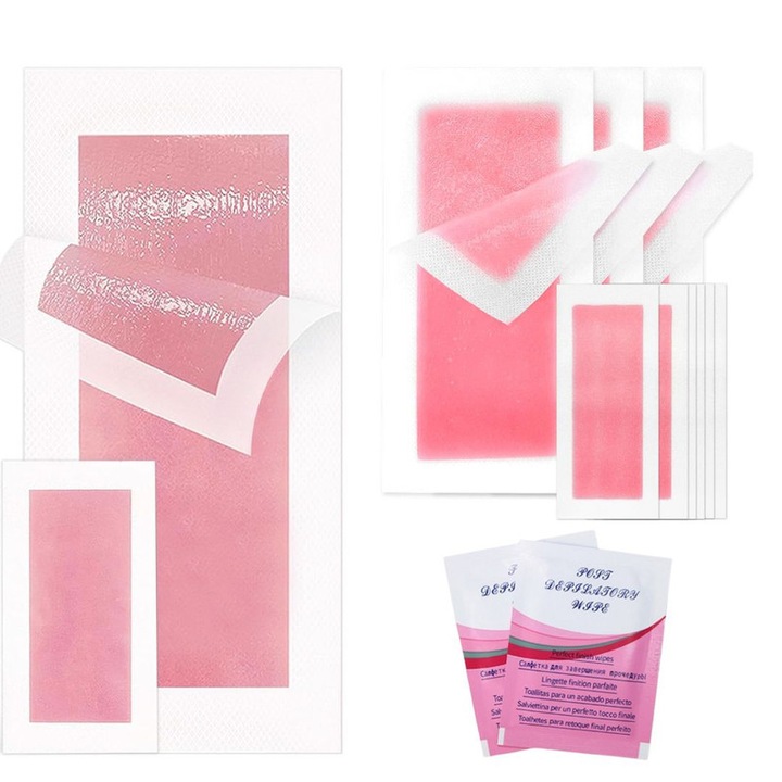 Benzi Depilatoare pentru Picioare, Ceara Gata de Folosit, Indepartare Eficienta a Parului, Potrivite pentru Piele Sensibila, 10 x 2 buc, 18 x 9 cm