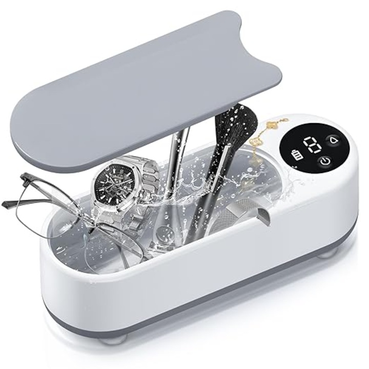 Ultrahangos tisztító, 450 ml űrtartalom, 35 W teljesítmény, 45 kHz, sterilizálás és fertőtlenítés, kozmetikumokhoz, ékszerekhez, szemüvegekhez, órákhoz, fülbevalókhoz, fehér