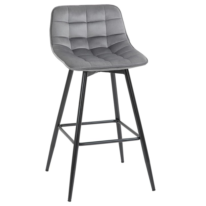 2 db-os bárszék szett, ívelt háttámlával, poliészter/fém, szürke
