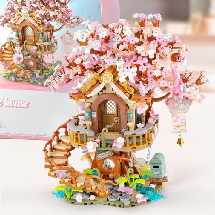 Комплект за изграждане Mini Bonsai Sakura, 1149 части, къща на дърво, 17x11,5x16,5 см
