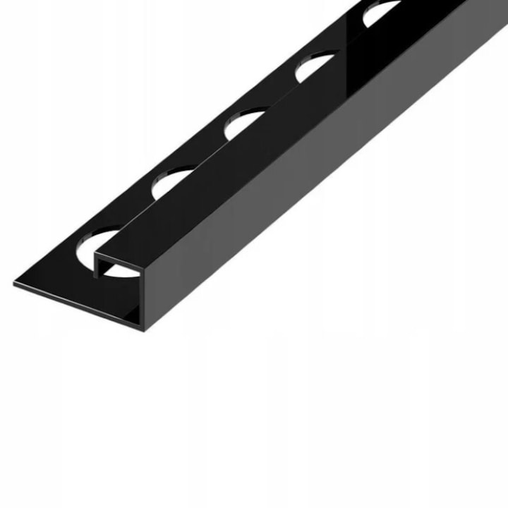 Profil metalic negru, colt exterior cu opritor, 2700 mm x 8 mm x 8 mm grosime 0, 6 mm, otel inox, pentru gresie, faianta, parchet, riflaje, panouri decorative