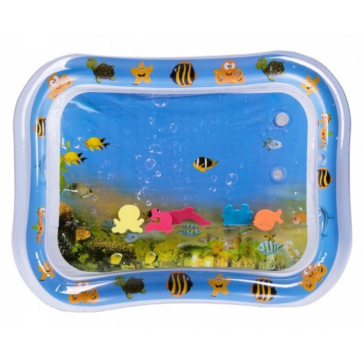 Salteluta gonflabila senzoriala pentru copii, Maawo, cu 2 compartimente aer/apa si elemente contrastante, sustine dezvoltarea motorie, dimensiune 65 x 50 cm, Marine Life 02