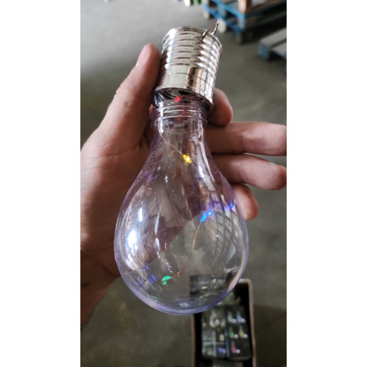 Lampa Solara LED Decorativa sub forma de Bulb, pentru exterior, suspendata, IP65, Ultron Transparent, lumina Multicolora, By Fitilomania