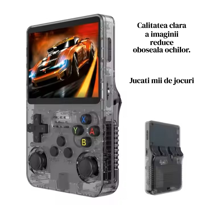 Consola Portabila cu Card Incorporat de 128GB si 19587 Jocuri, Consola Video R36S Retro (Violet), Sistem Linux, Ecran IPS de 3.5 inch