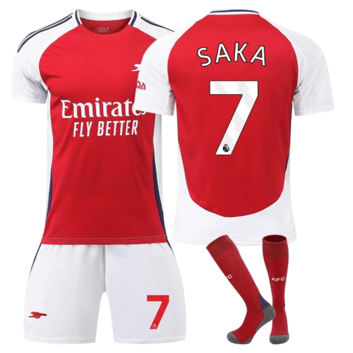 Детска спортна екипировка, MzcrJosv, Футболна тениска Arsenal Saka № 7, Сезон 2024/2025, Полиестер, Червен