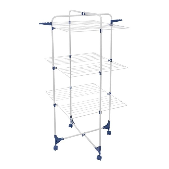 Uscator Rufe Vertical Casa Si Athletic Tower 3, Alb + Albastru, Otel + Plastic, 650 x 710 x 1360 mm D