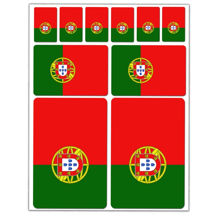 Autocolante autoadezive laminate din PVC, Biomar Labs, potrivite pentru biciclete, casti, masini, motociclete, laptopuri, Steagul Portugaliei, 10 buc. D30