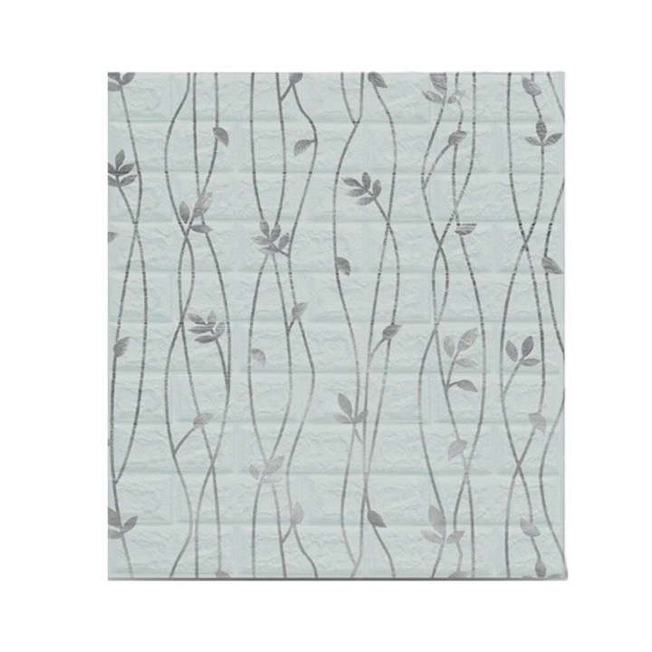 Set 10 Placi de Tapet, Flippy, Autoadezive, 70 x 77 cm, Suprafata Acoperita 5.3 mp, din PVC, Model Frunze Argintii, Gri