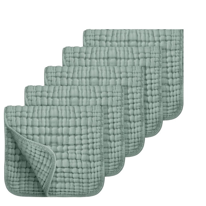 Set 5 prosoape din muselina pentru copii 25x50cm-Verde