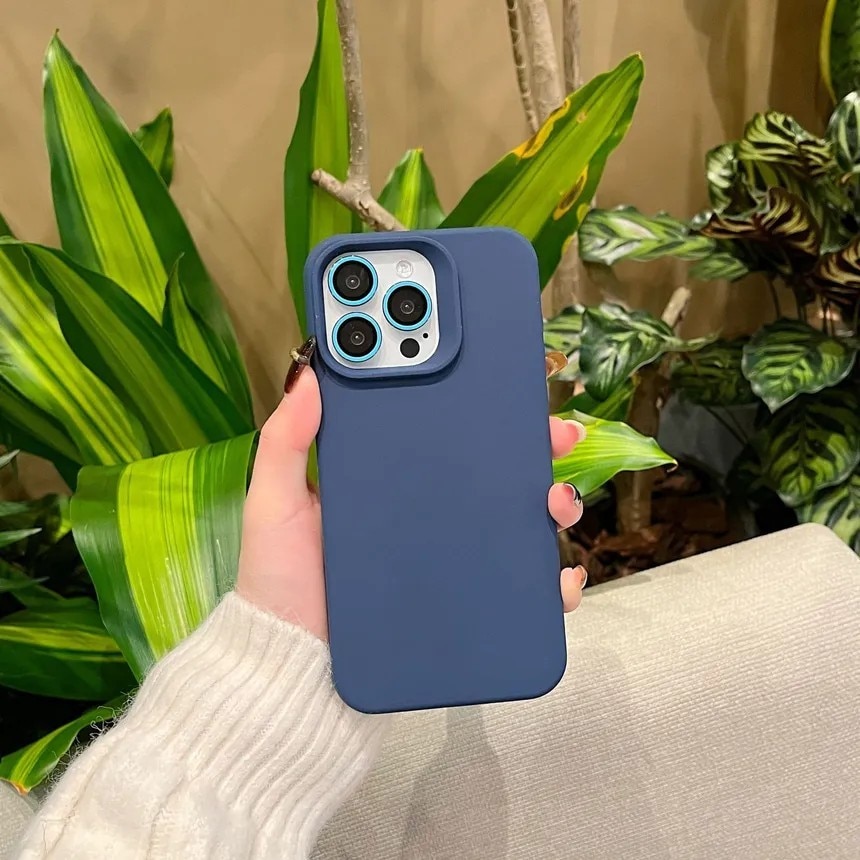 Husa pentru Apple iPhone 14 Pro Max, Flippy, din Silicon Lichid, Interior din Microfibra, Lentile Fosforescente de Protectie Camera, Anti Amprenta, Rezistenta la Socuri, Albastru Marin