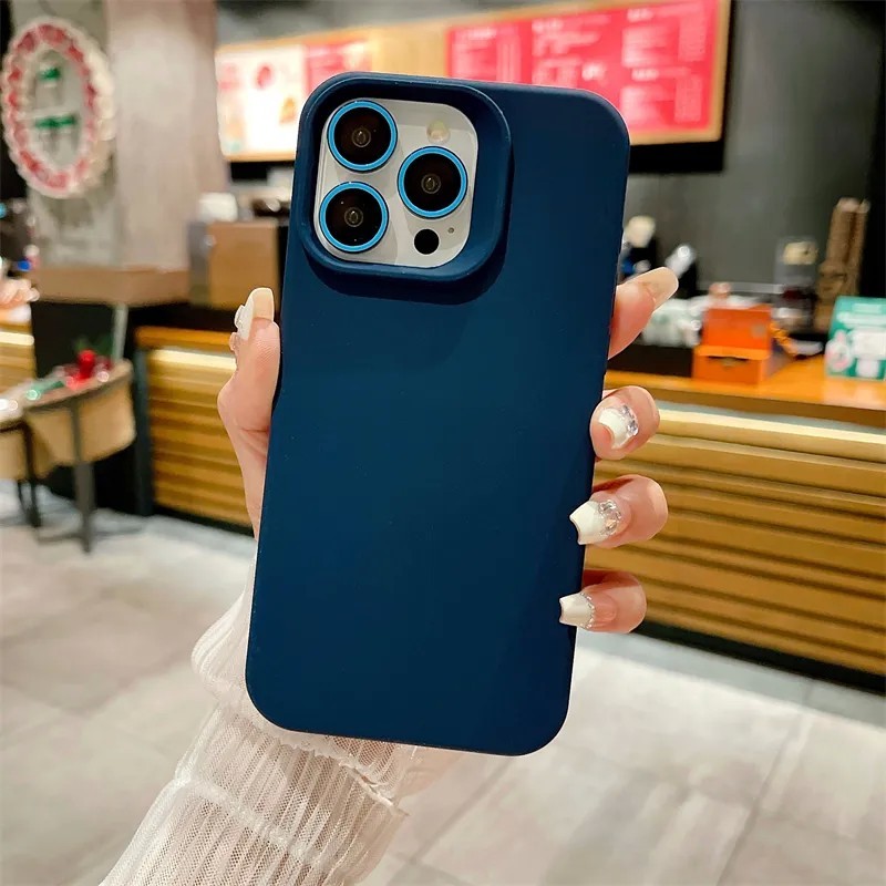 Husa pentru Apple iPhone 14 Pro Max, Flippy, din Silicon Lichid, Interior din Microfibra, Lentile Fosforescente de Protectie Camera, Anti Amprenta, Rezistenta la Socuri, Albastru Marin