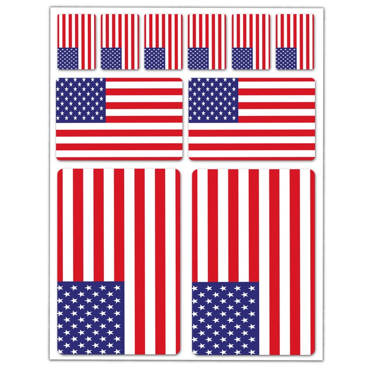 PVC ламинирани самозалепващи стикери, Biomar Labs, подходящи за велосипеди, каски, автомобили, мотоциклети, лаптопи, Флаг на САЩ, 10 бр. D 39