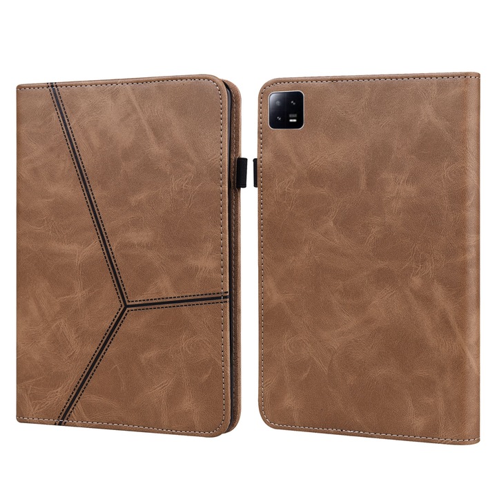 Husa tableta pentru Xiaomi Pad 6/6 Pro, piele gravata cu dungi, maro